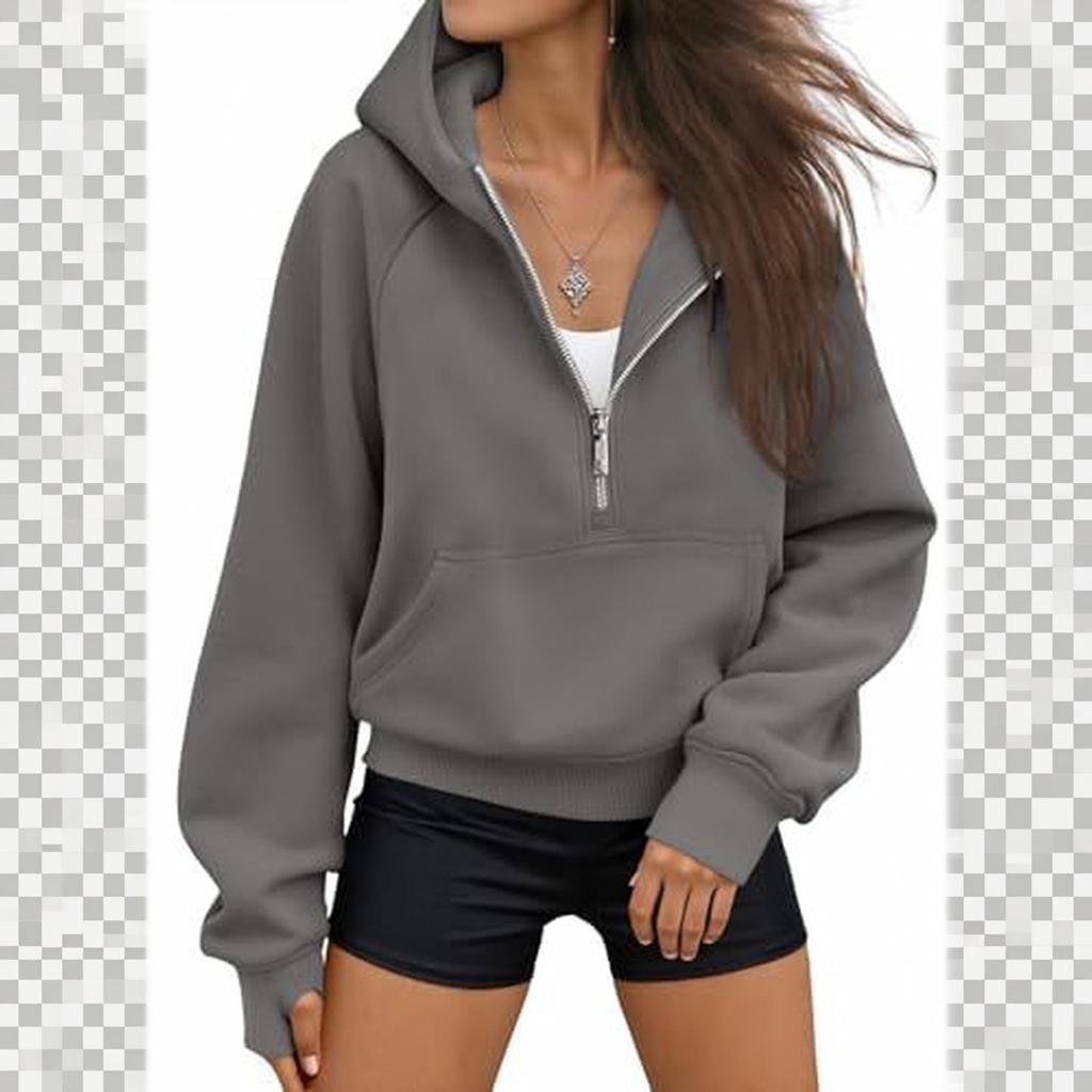 Women's Half Zip Hooded Long Sleeve Casual Sweatshirt Color