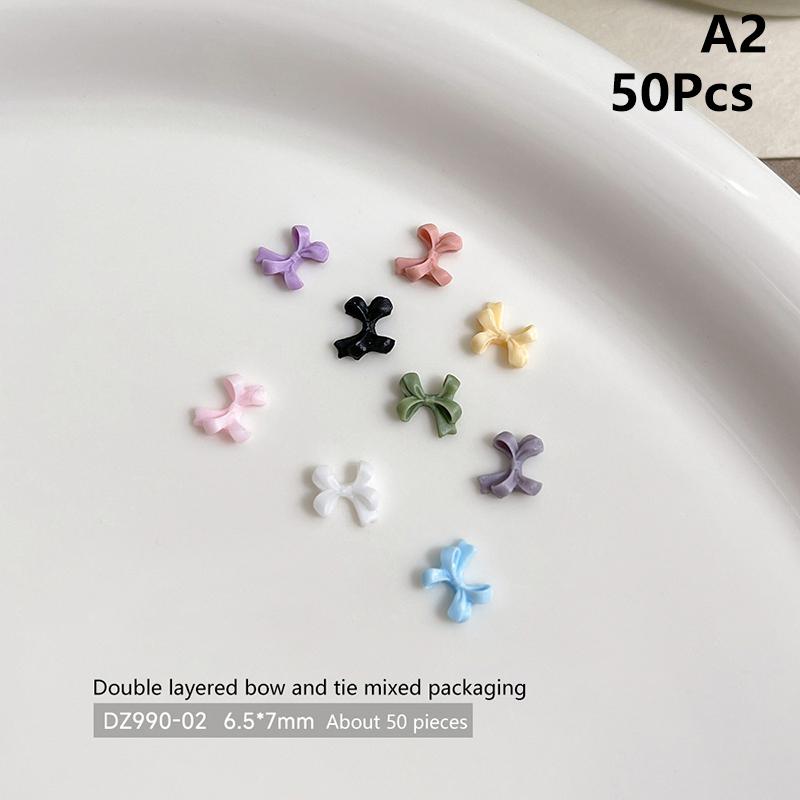 50Pcs Mixed 3D Ribbon Bowknot Candy Color Girl Nail Art Diy Nails Accessories Decoration Charms