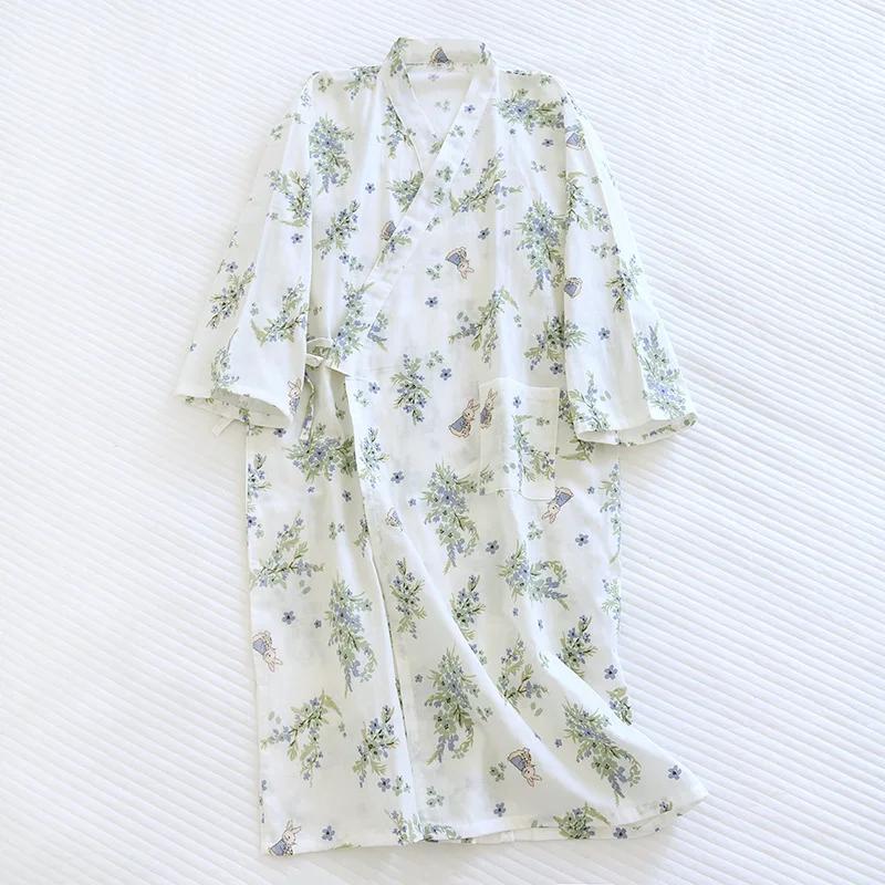 

Женский хлопковый халат-кимоно, свободная домашняя одежда, пижамы, халаты для женщин, разноцветный кардиган с принтом, одежда для сна, женский халат L