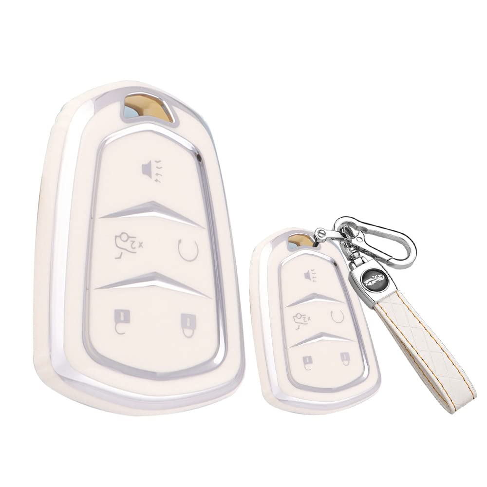 

SANRILY Чехол для ключа Cadillac, Держатель для ключей, Чехол для ключа, Защита ключа, Применимо к Cadillac ESV, Compatible with genuine car белый