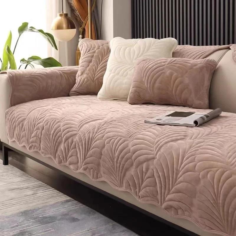 Nordic Soft Velvet Plush Quilted Sofa Towel Thicken Short Plush Sectional Sofa Cover Non-slip Couch Covers for Living Room