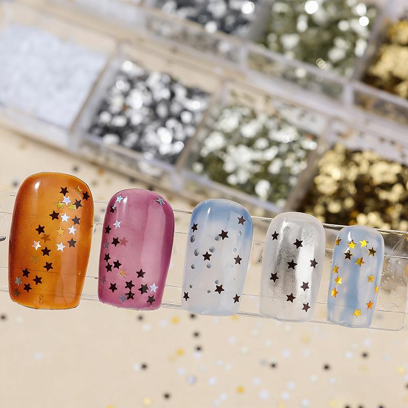 12 Grids Mini Sparkling Star Nail Sequins 3D Star Glitter Holographic Laser Pentagram Flakes Nail Art Charms Diy Decoration