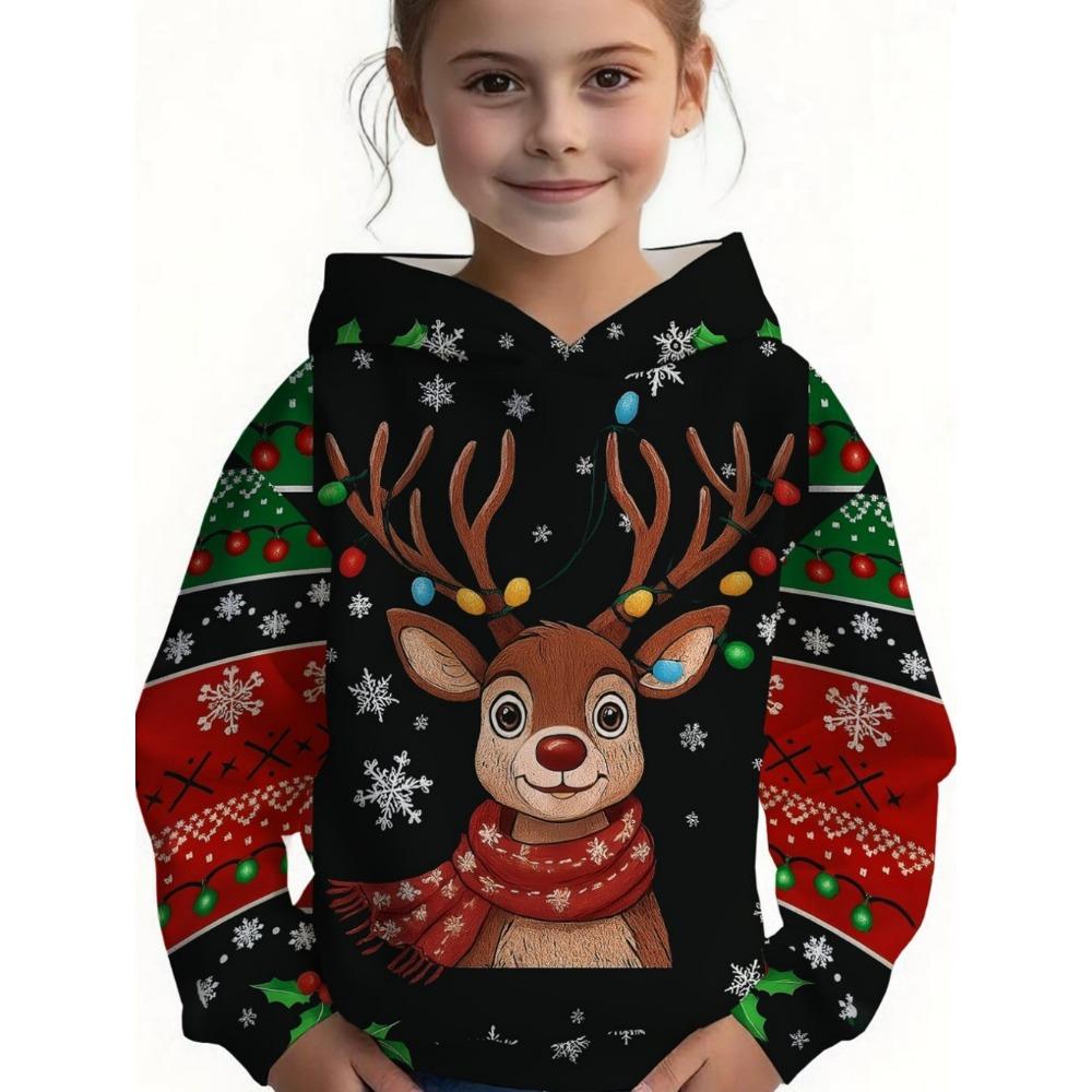 Child Sweatshirt Christmas Hoodie Cartoon Kawaii Santa Claus Print Sweatshirt for Girls Funny Holiday Party Clothes for Children