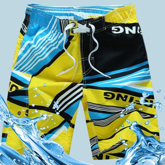 Pánské letní plážové šortky velké velikosti Kalhoty Barevný blok plavky se stahovací šňůrkou