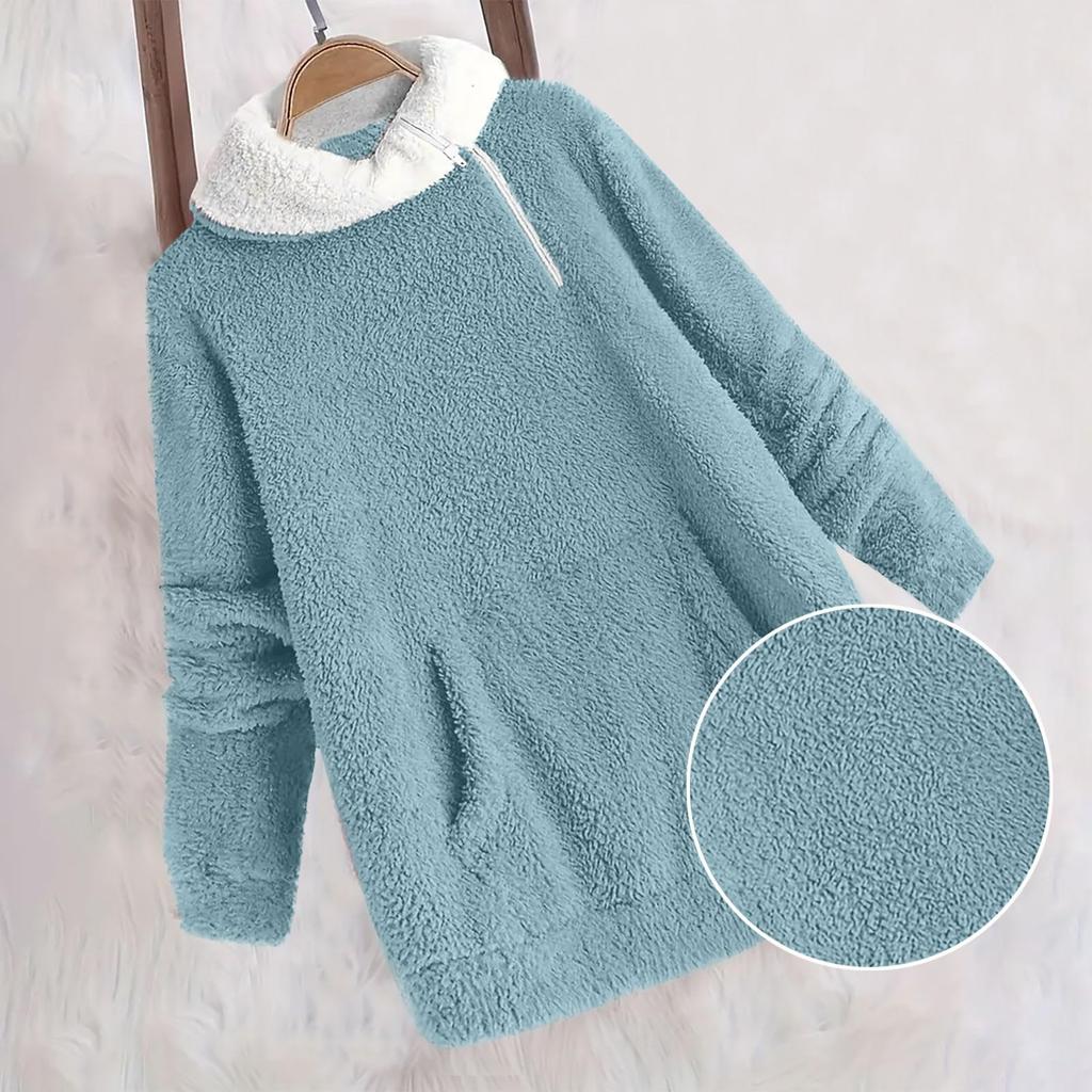 Women's Sweatshirts 1/4 Zipper Pullover Jackets Fall Winter Warm Long Sleeves Lapel Sweater Coat With Pocket