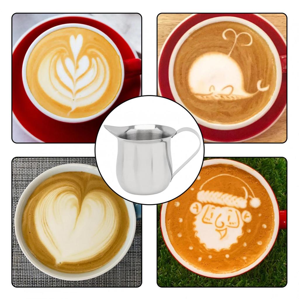 2pcs Stainless Steel 2 Ounce & 3 Ounce Bell Shaped Creamer for Coffee Shop / Restaurant / Bakery with 2 Spoons