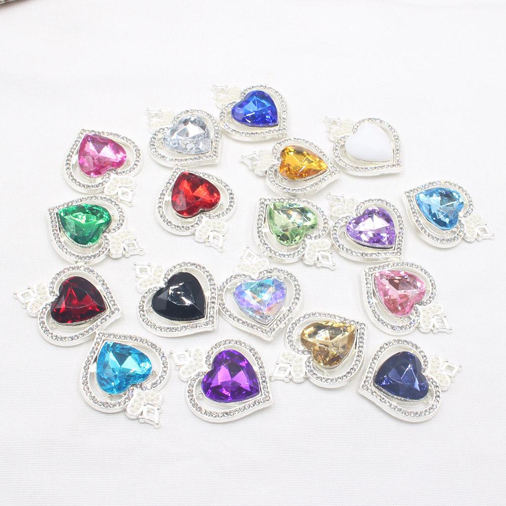 New 10 Piece 22 * 30mm Peach Heart Rhinestone Pearl Alloy Flat Bottom Button DIY Phone Case Hair Accessories Gift Box Clothing D