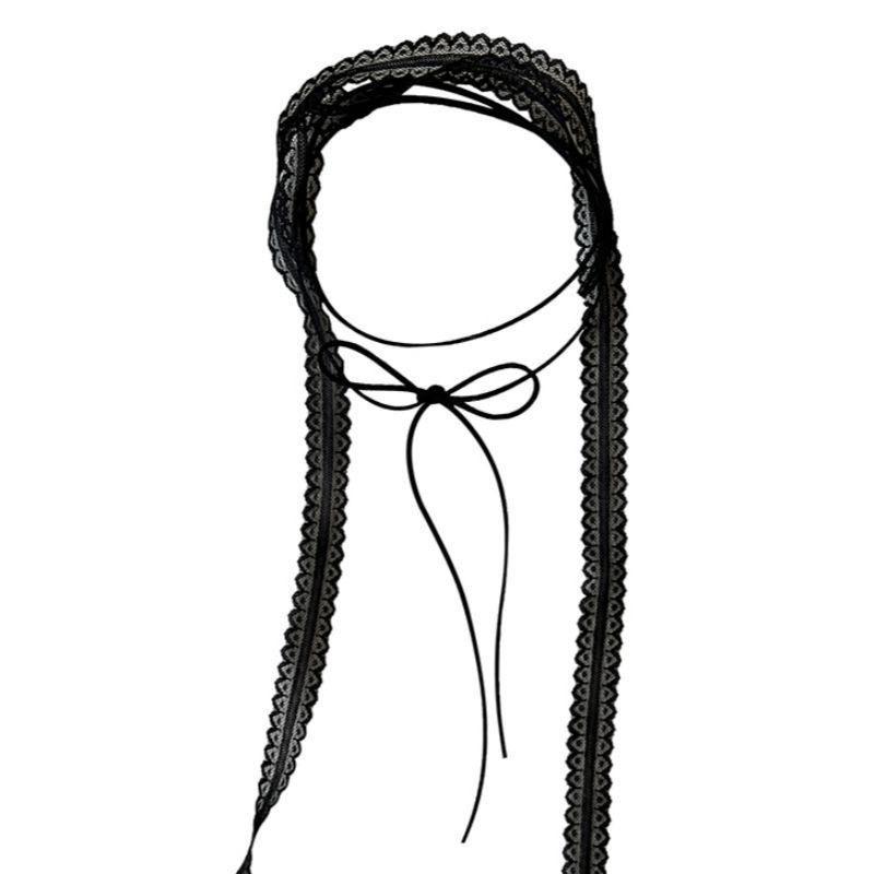 Atmosphere Lace Ribbon Scarf Choker, Long Streamer Stackable Clavicle Neck Tie Accessory