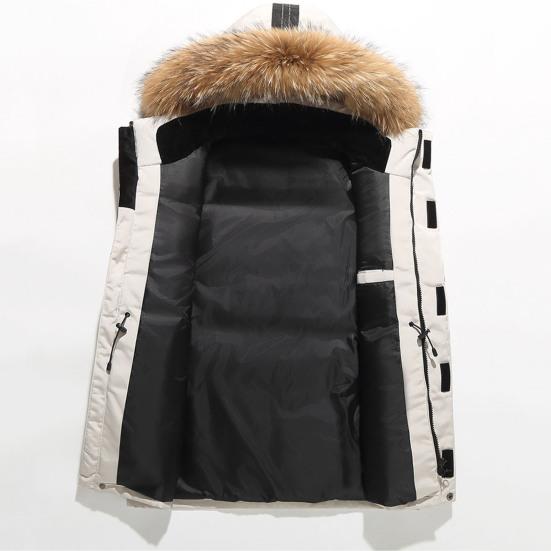 Giacca da Uomo Imbottita con Tasche Multiple Cappuccio con Bordo in Pelliccia Sintetica Manica Lunga