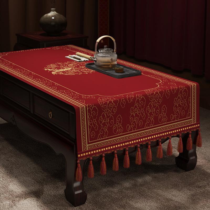Red Festive Living Room Wedding Coffee Table Tablecloth Atmosphere Engagement Rectangular Dining Table Tablecloth Desktop Dust Cover