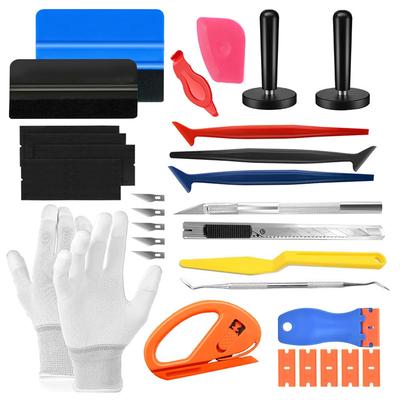 Window Tint Kit Car Wrap Tools with Felt Squeegee Utility Knife Shank Gasket Squeegee Vinyl Wrap Magnet Holder Kit Covering Tool