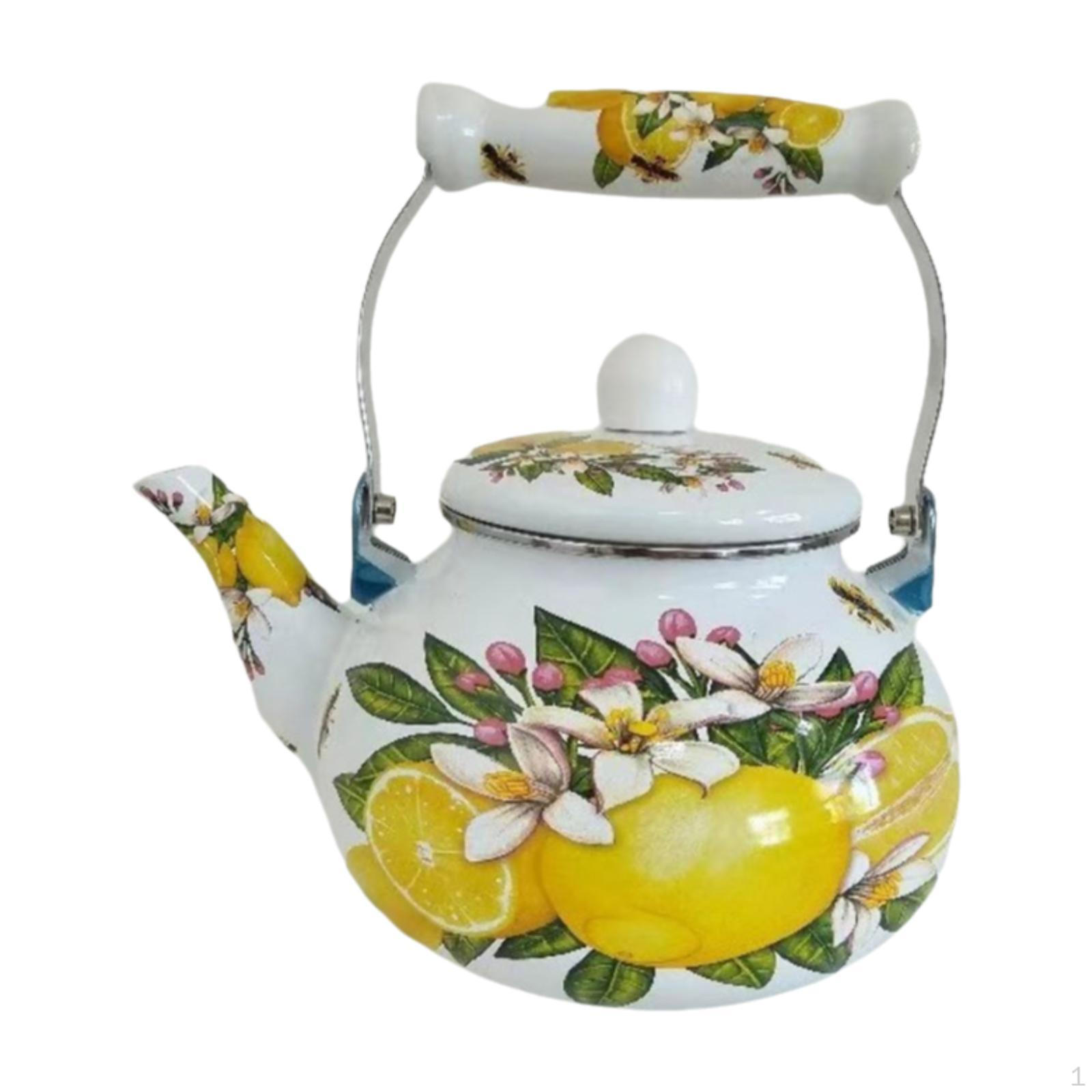 

Enamel Tea Kettle 2.5L Teapot Beverage Jug Heat Resistant Water Pitche Thickened for Style D