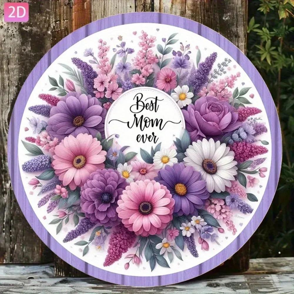 Vintage Round Metal Wall Decor D Flat Aluminum Wreath Sign Best Mom Outdoor Garden Gift