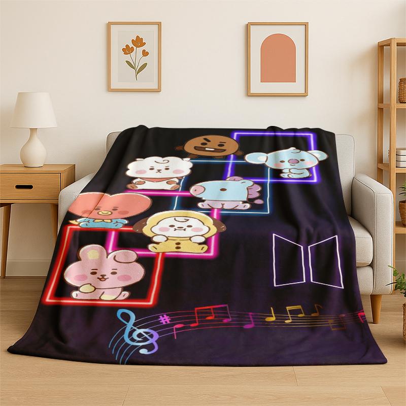 Kpop BBTS Fashion Group Star Flannel Blanket Soft Warm Throw Blanket for Bedroom Living Room Bed Travel Camping Picnic Gift