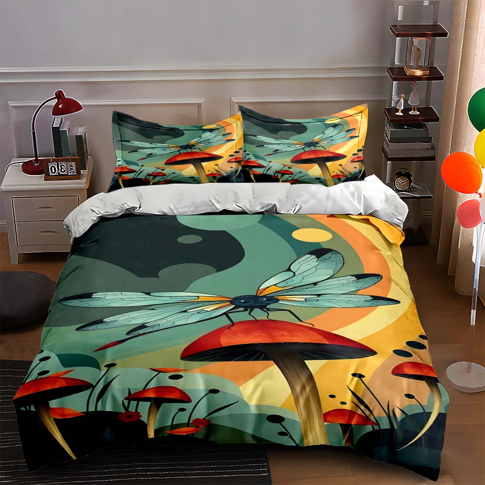 

Dragonfly, mushrooms, colorful. Bedding Duvet cover sets Duvet covers Pillowcases gifts (1 * Duvet Cover 2 * Pillowcases, without duvet insert) 135x200cm