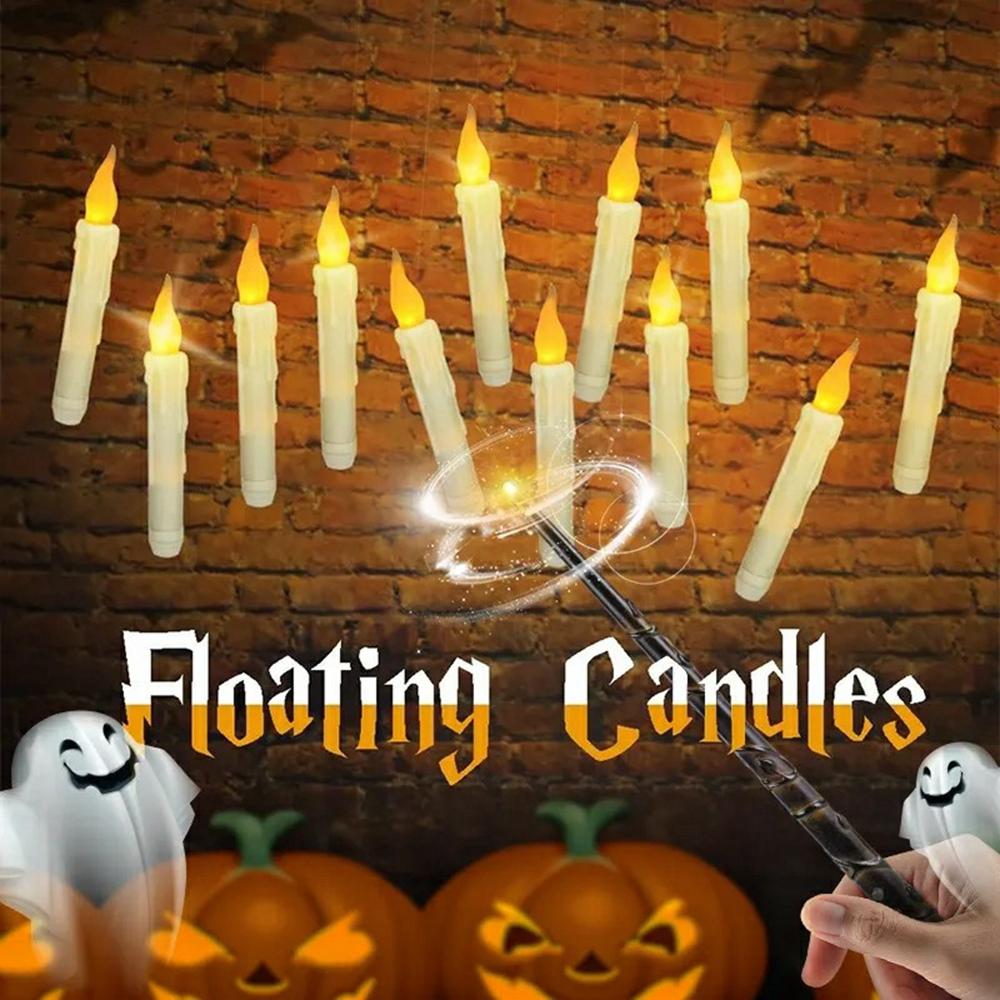 12PCS LED Floating Candles with 1PC Magic Wand Remote Timer for Birthday Halloween Party