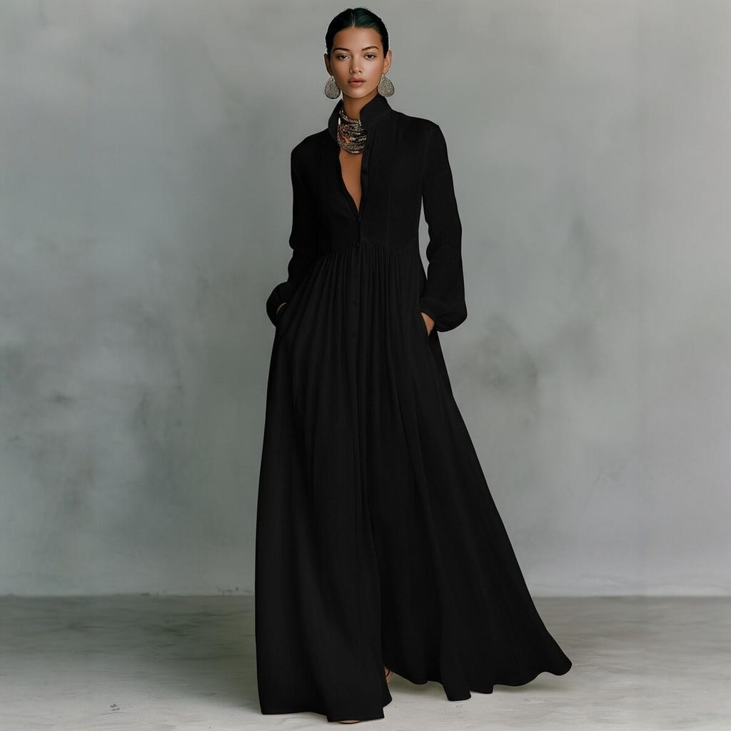 2026 European and American Fashion Cross-border Explosion, Long Sleeves, Waist and Thin A-shaped Long Skirt, Elegant Temperament and Vacation Even