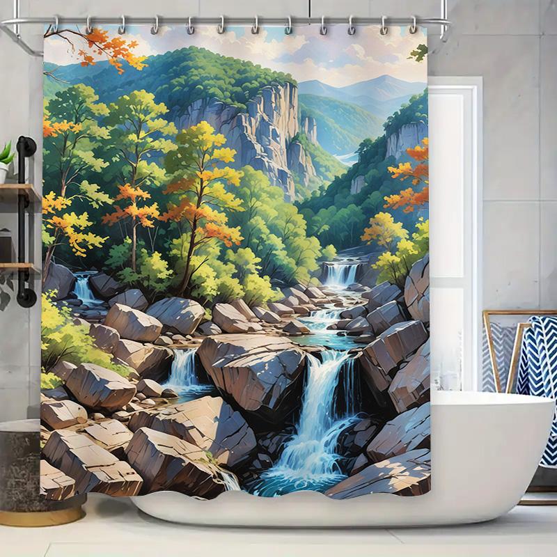 

Modern Shower Curtain with Red Christmas Pattern: Festive Decor for Your Bathroom Waterproof Fabric Print Wall Hanging Shower Cu 90x180cm