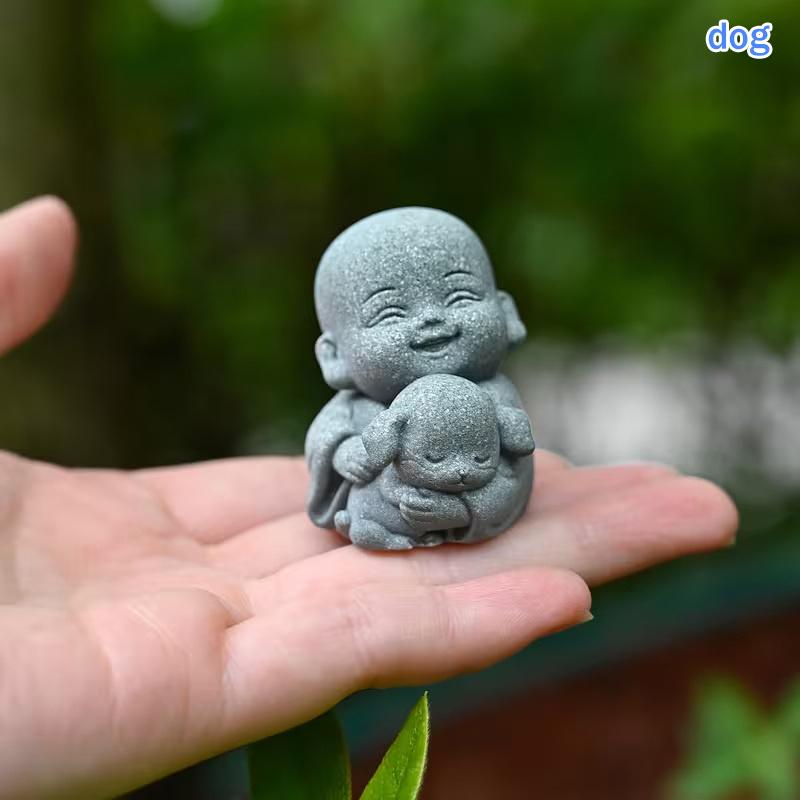 Zen Garden Animal Monk Resin Statue Stone Decor for Outdoor Meditation Home Spiritual Ambiance