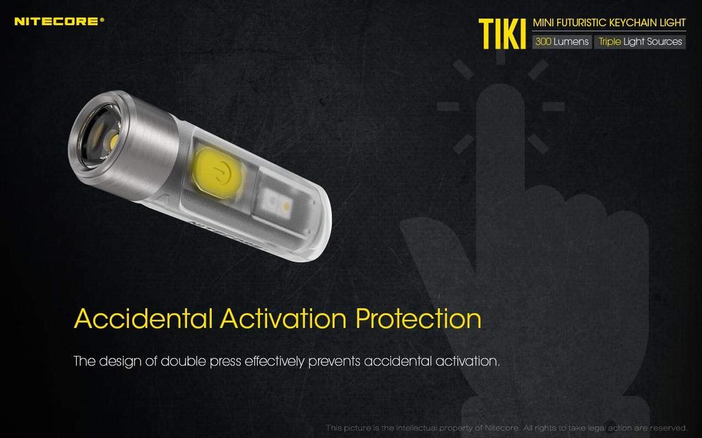 NITECORE TIKI Mini Futuristic LED Keychain Light 300 Rechargeable Steel Lumens-Built-in Li-ion battery-Stainless