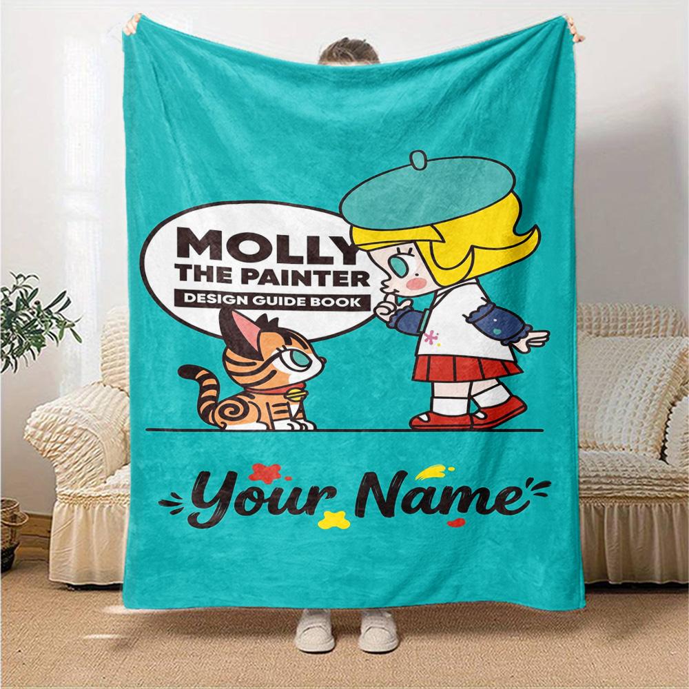 Pop Mart Personalized Text Blanket Throw Personalized Blanket Soft Warm Cozy Suitable for Bed Chair Office Seaside Four Seasons Universal