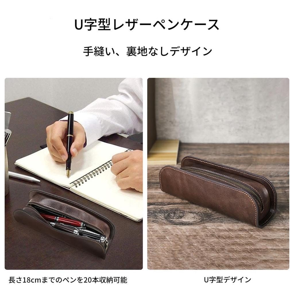 family Genuine Leather Pen Large Holds 20 Fountain Simple and Compact Leather Pencil Dark Pen Perfect Gift for High School Students and Working