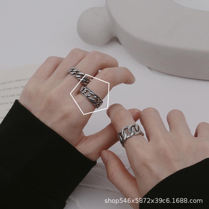 Personalisierter Retro-Ring Damen Kalter Wind Kreative Kette Stern Schlichter Ring Nische Thailändisches Silber Retro-Ring