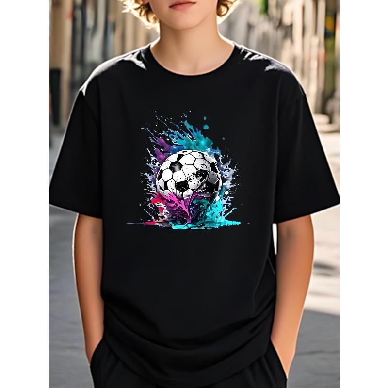 Boys Soccer Graphic Short Sleeve Casual Sports Summer T-Shirt