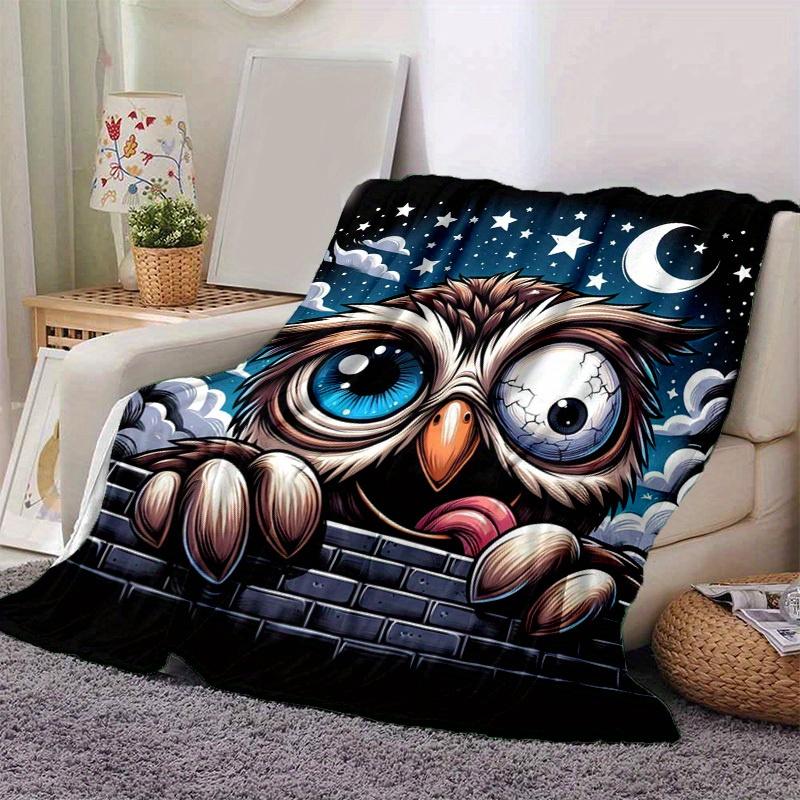 1pc. Cute Owl Night Sky Design Blanket - Perfect for Home Decor, Office Use, Outdoor Activities, Gift Idea, Suitable for All Seasonsz041769