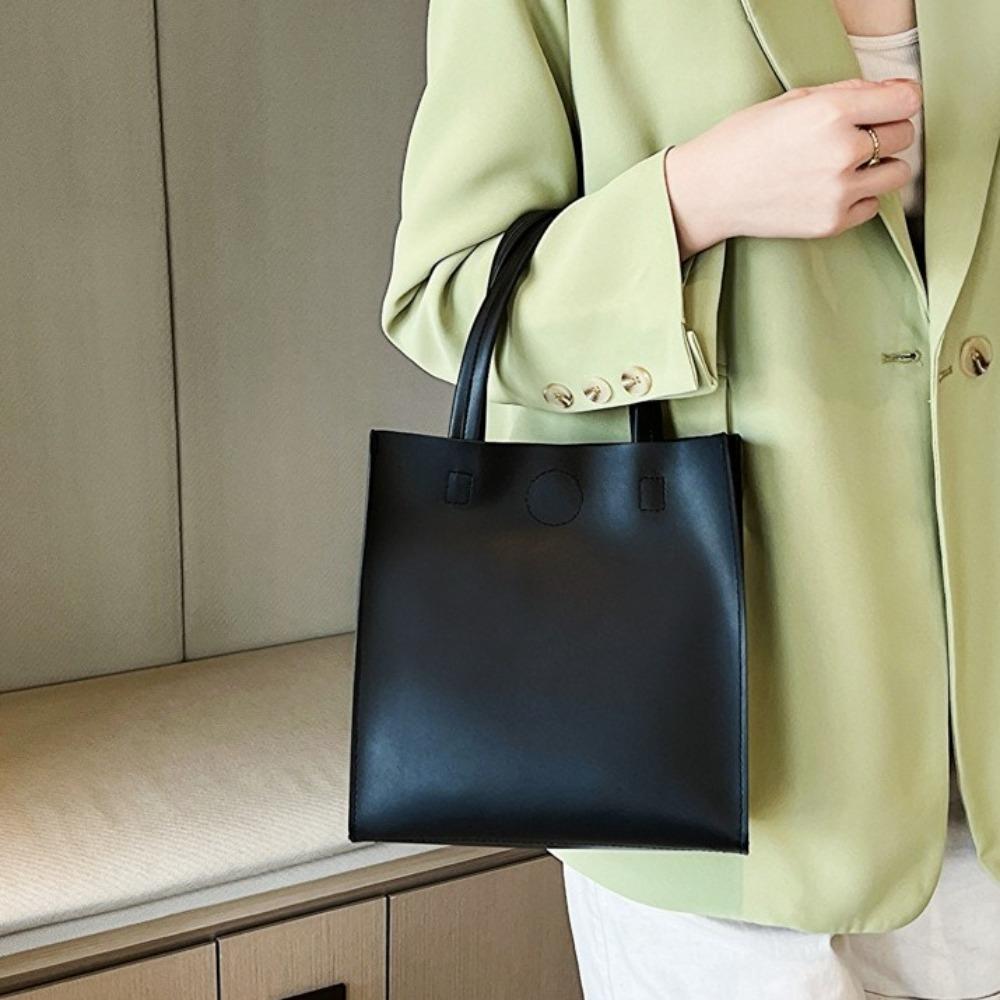 Solid Color Soft PU Tote Bag Korean Style Single Shoulder Bag Casual Women Handbag  Ladies