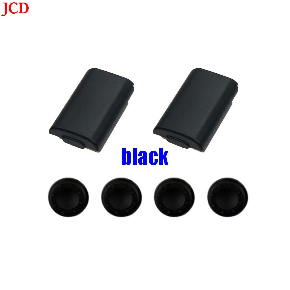 JCD 2x AA Battery Back Cover Pack Replacement Part for Xbox 360 Wireless Controller + 4 Silicone Grip Cap Cover Black