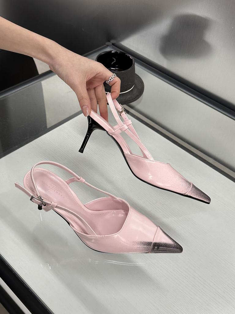 Fashion Pointed Toe Women Sandals Summer Dress Shoes Thin High Heels Back Strap Black Pink White Brown Patent Leather Sexy Pumps 35-39
