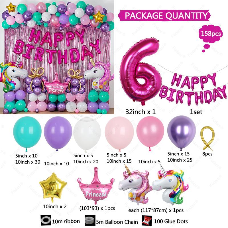 New Unicorn Themed Balloon Party Set Birthday Party Baby Shower Arrangement Aluminum Film Column Digital Latex Balloon Arrangeme