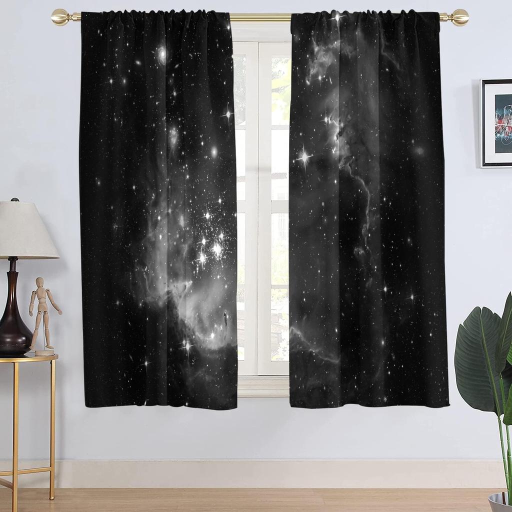 Galaxy Window Curtain Blue Outer Space Star Kids Boys Men Celestial Cloud Universe Trippy Cool Anime Living Room Bedroom Rod