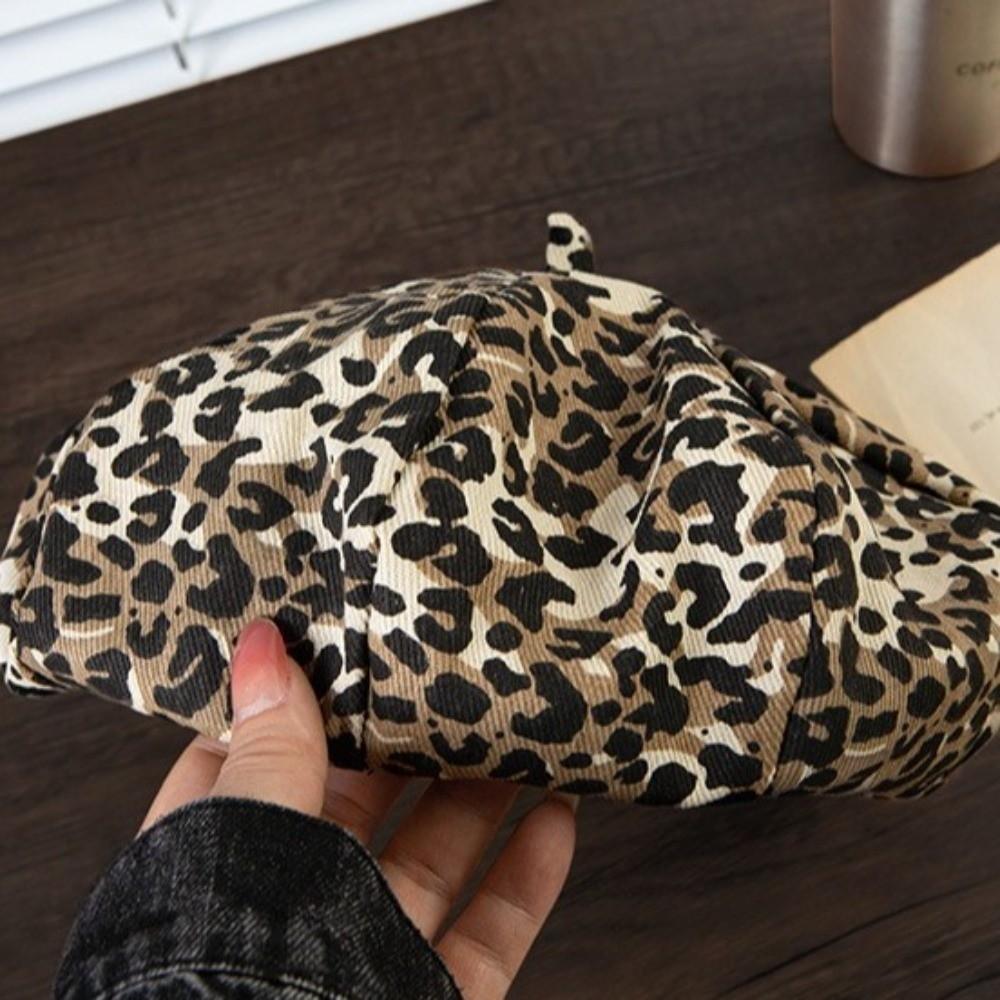 Classic Octagonal Cap Y2K Painter Hat Casual Leopard Print Beret  Women