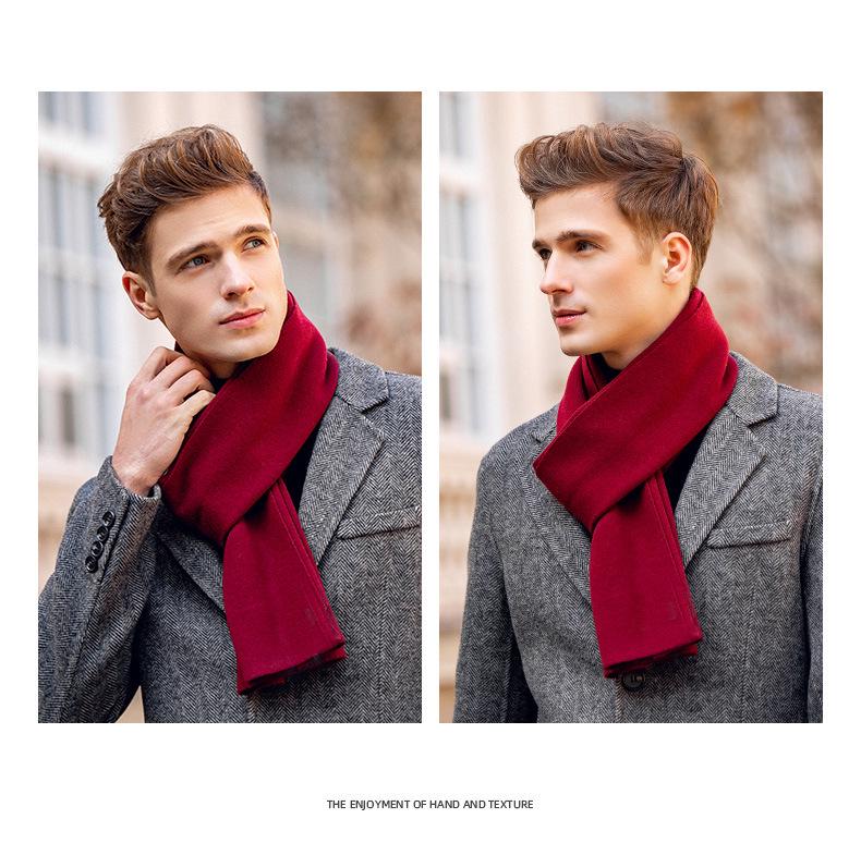Men's Korean Style Wool Knitted Scarf – Solid Color, Casual, Warm Neck Warmer for Autumn & Winter