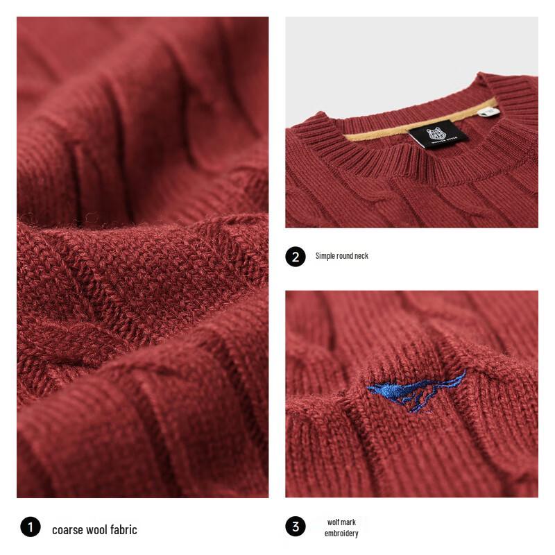 SEPTWOLVES Men's Round Neck Cable Knit Thick Wool Sweater