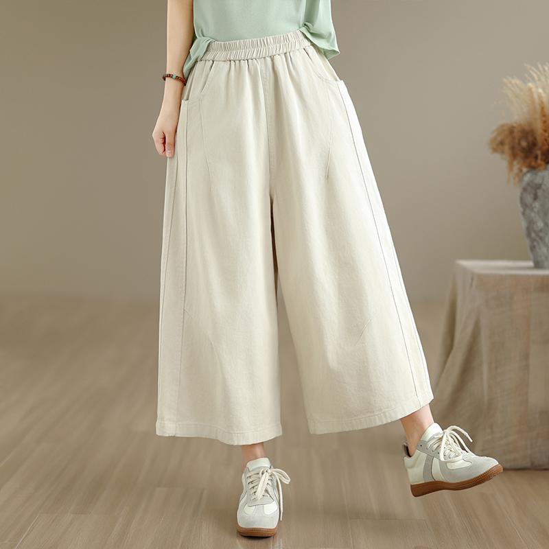 

DIMANAF 2026 Summer New Plus Size Women Jeans Elastic Waist Long Pants Loose Casual Denim Cotton Trousers Solid M