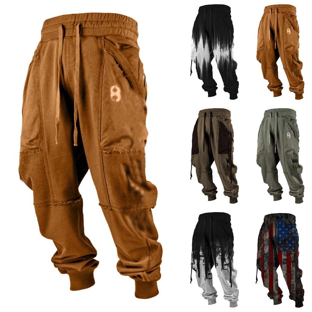 Men's Printed Casual Sports Pants Men's Fashion Lace-Up Fleece Sports Pants
