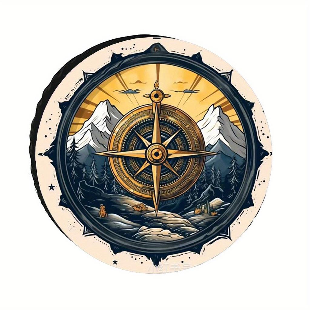 Golden Compass Mountain Forest Tire Cover Waterproof Dustproof UV Protection Spare Wheel Carrier for SUV RV