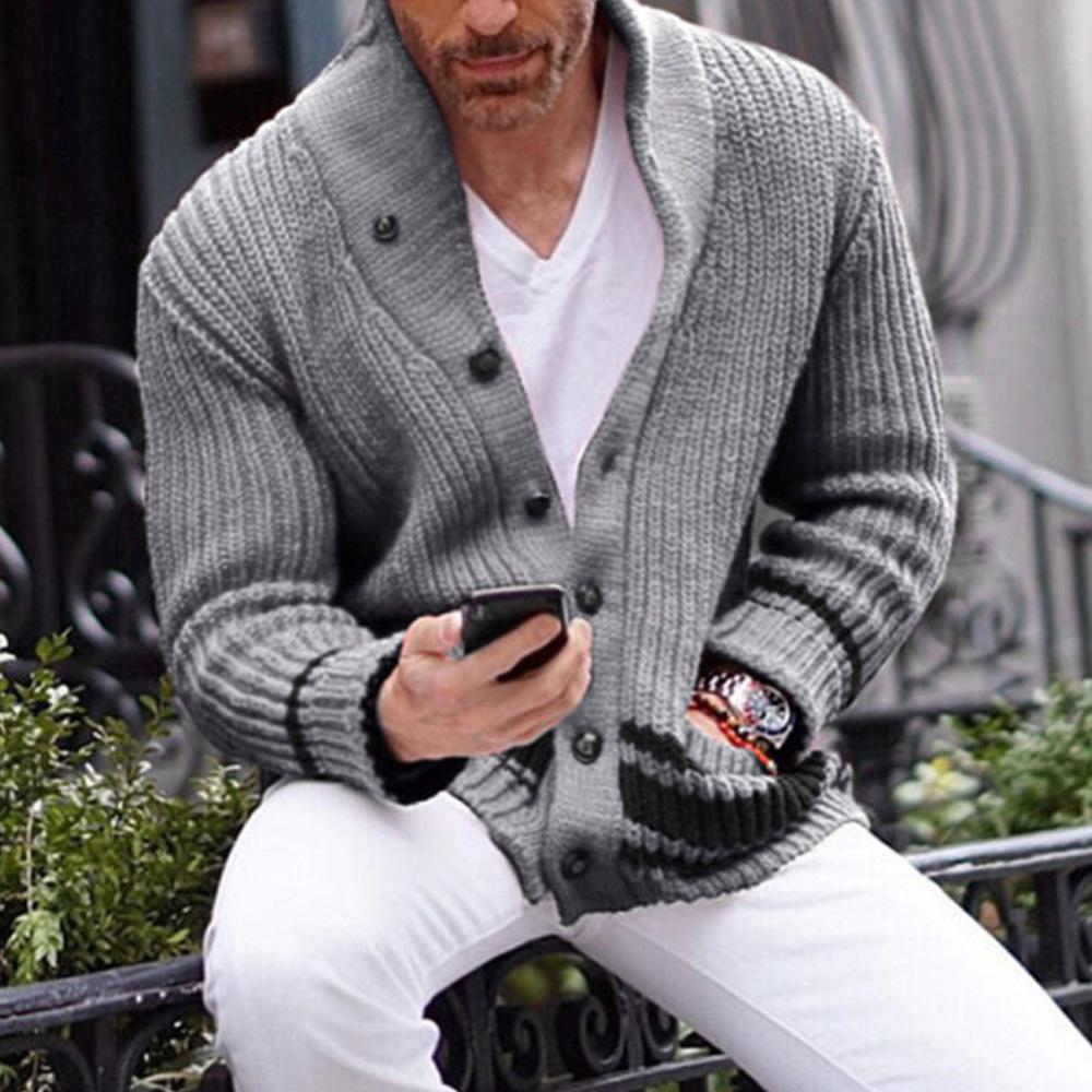 2024 Autumn Men's Casual Solid Color Half-High Collar Button Sweater