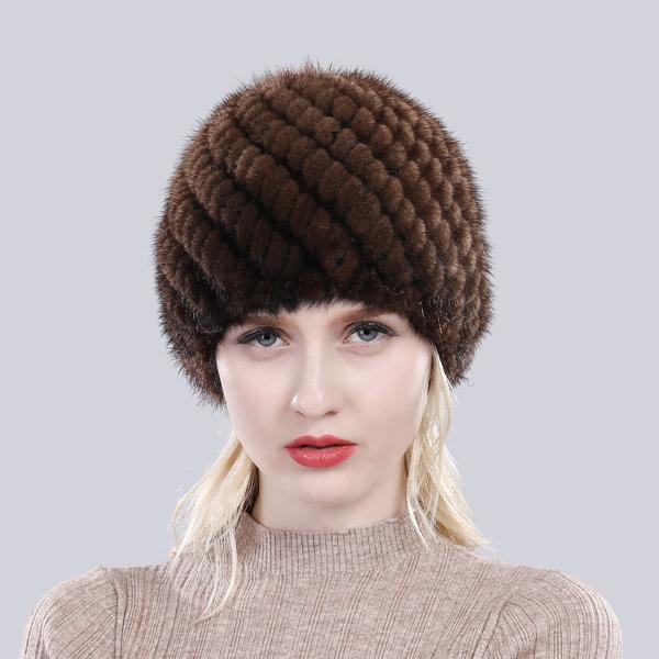 Winter Womens Mink Fur Hats Natural Real Fur Knitted Cap Fashionable Fluffy Ladies Genuine Fur Beanie Female Black Fur Caps