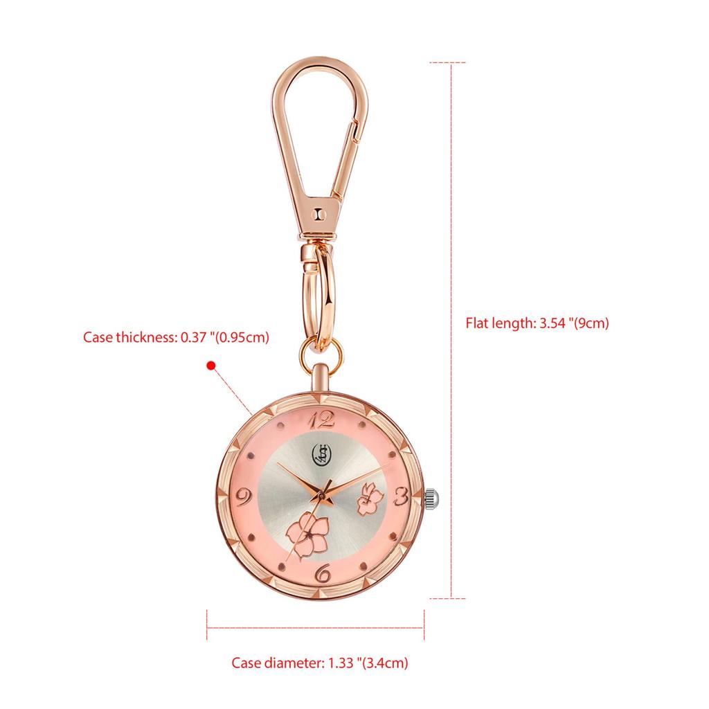 Schlüsselanhänger Uhr Clip Karabiner Uhr Anhänger Uhr Blume Damen Analog Wasserdicht Roségold Modeaccessoire