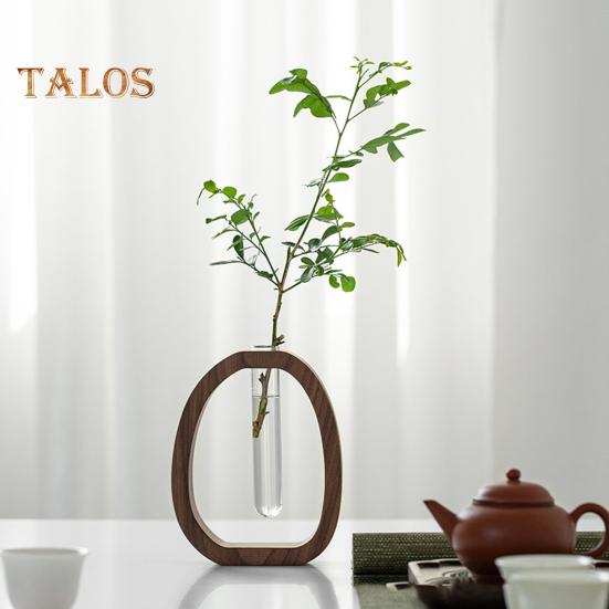 Vasă cu tub de încercare pentru plante hidroponice cu suport din lemn Vază cu flori transparentă Centru de masă Vază de propagare a plantelor Home Office Decor pentru birou