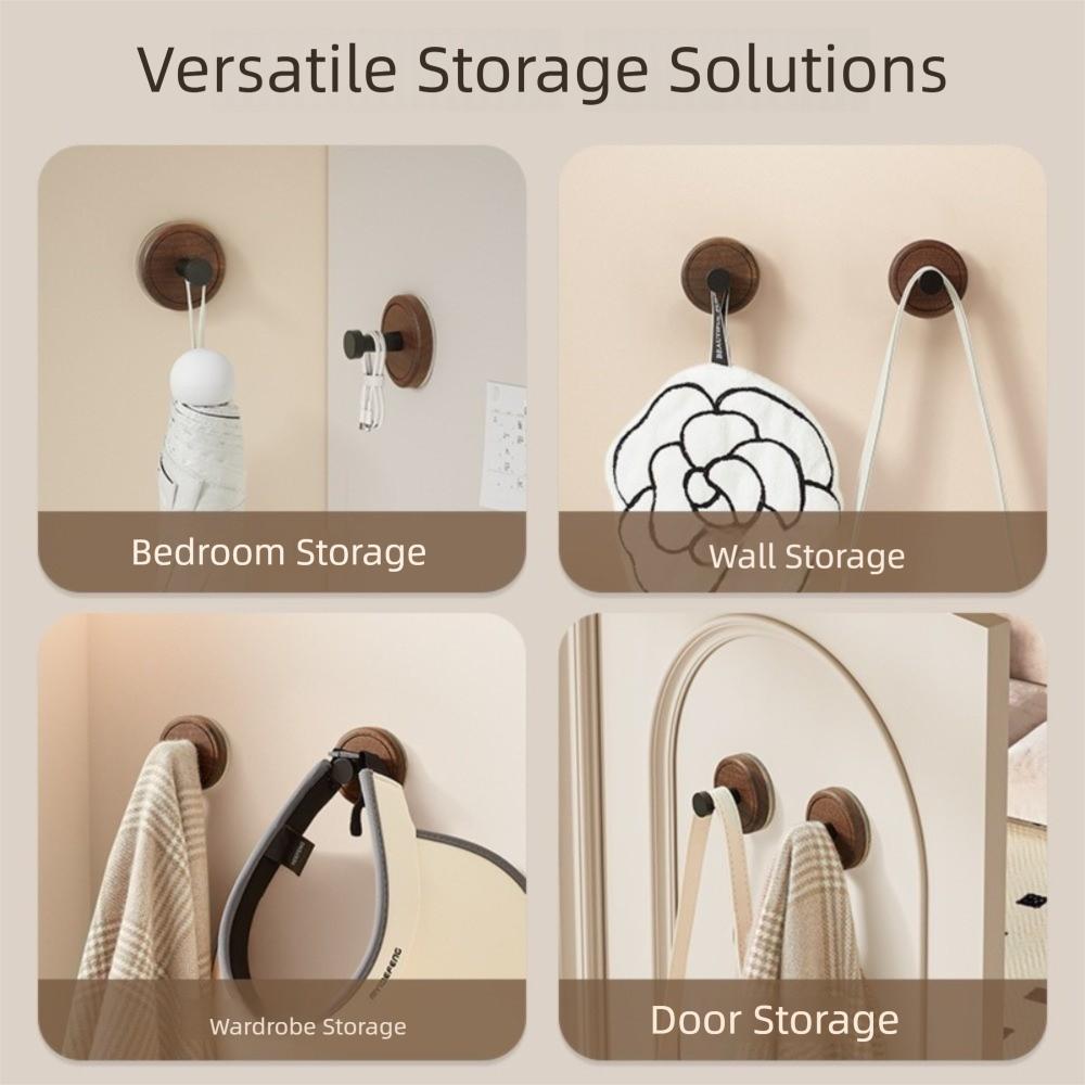 2pcs Wall Mount Suction Cup  Wood Hook No Drilling Door  Hook  Bathroom Accessories Storage