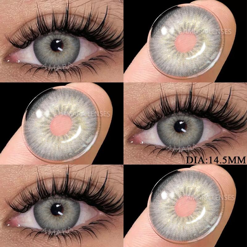 AMARA 1 Pair Natural Brown Big Eyes Contacts Cosmetics Green Eye Color Lens Gray Lenses for Woman
