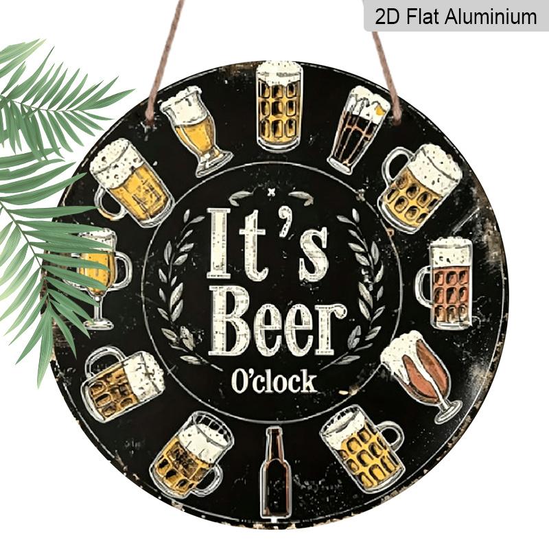 

2D Flat, 1pc Round Aluminum It s Beer O clock Sign, Vintage Retro Beer Glass Clock Wall Decor, Lightweight Hanging Signs - Waterproof & Durable 7.87×7.87inch