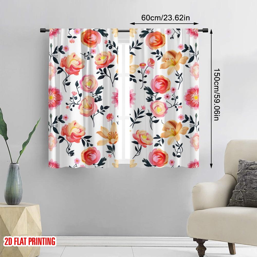 2 Stück, 2D-Flachdruck Kreative Vorhänge Florale Glückseligkeit Vielseitiges Polyester (ohne Stange) Vielseitig Alles Perfekt für Zimmer, Küche,