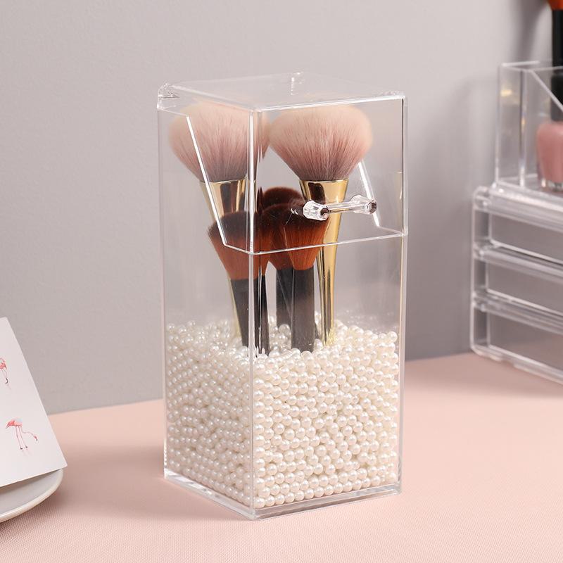 Clear Acrylic Flip Dustproof Storage Box for Makeup Brushes and Eyebrow Pencils