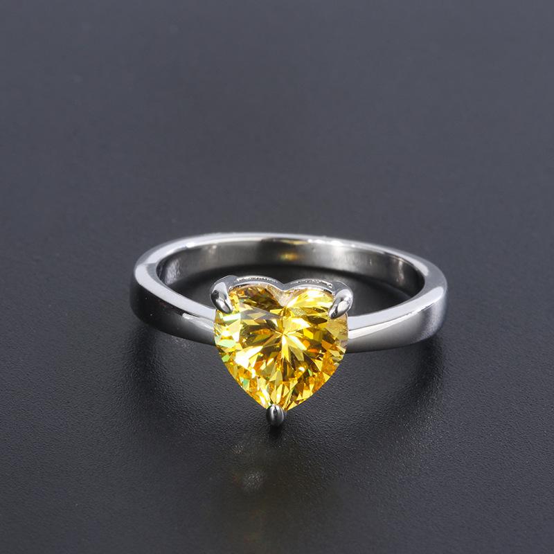 

Jewelry Color Treasure Popular High Carbon Diamond Simulation Yellow Diamond 8 * 8 Heart Ring Temperament Ring Decoration No. 8